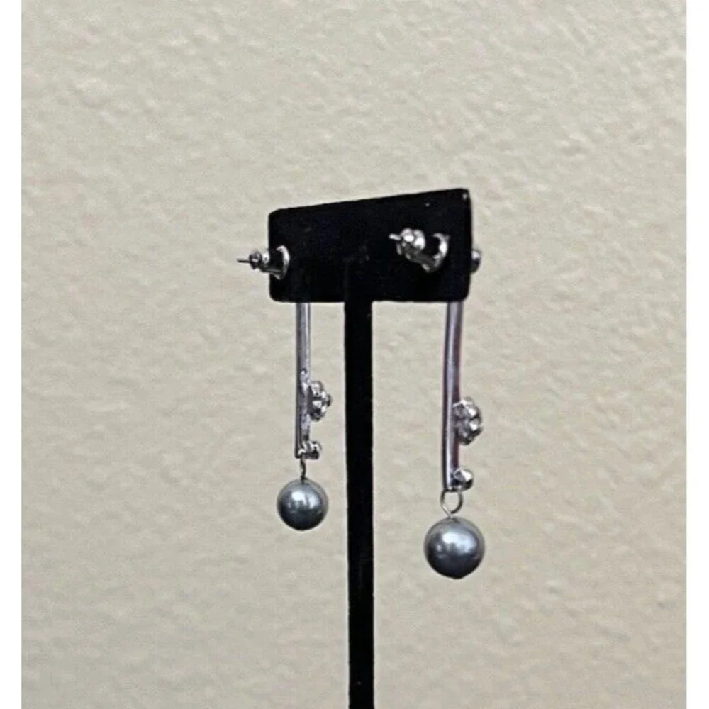 Art de Franco Swarovski Elements and Pearl Dangle Drop Post Earrings 8mm